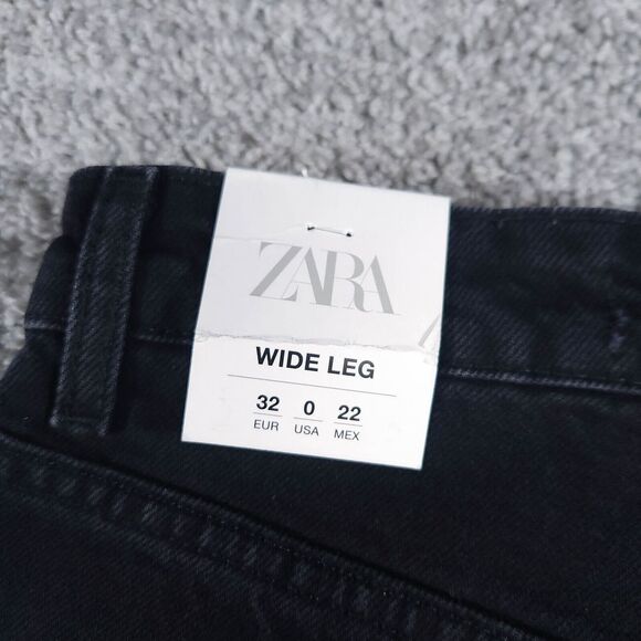 Zara Jeans Womens 0 Wide Leg Crop Capris Black Baggy Y2K Hip Hop Distressed - Picture 9 of 14